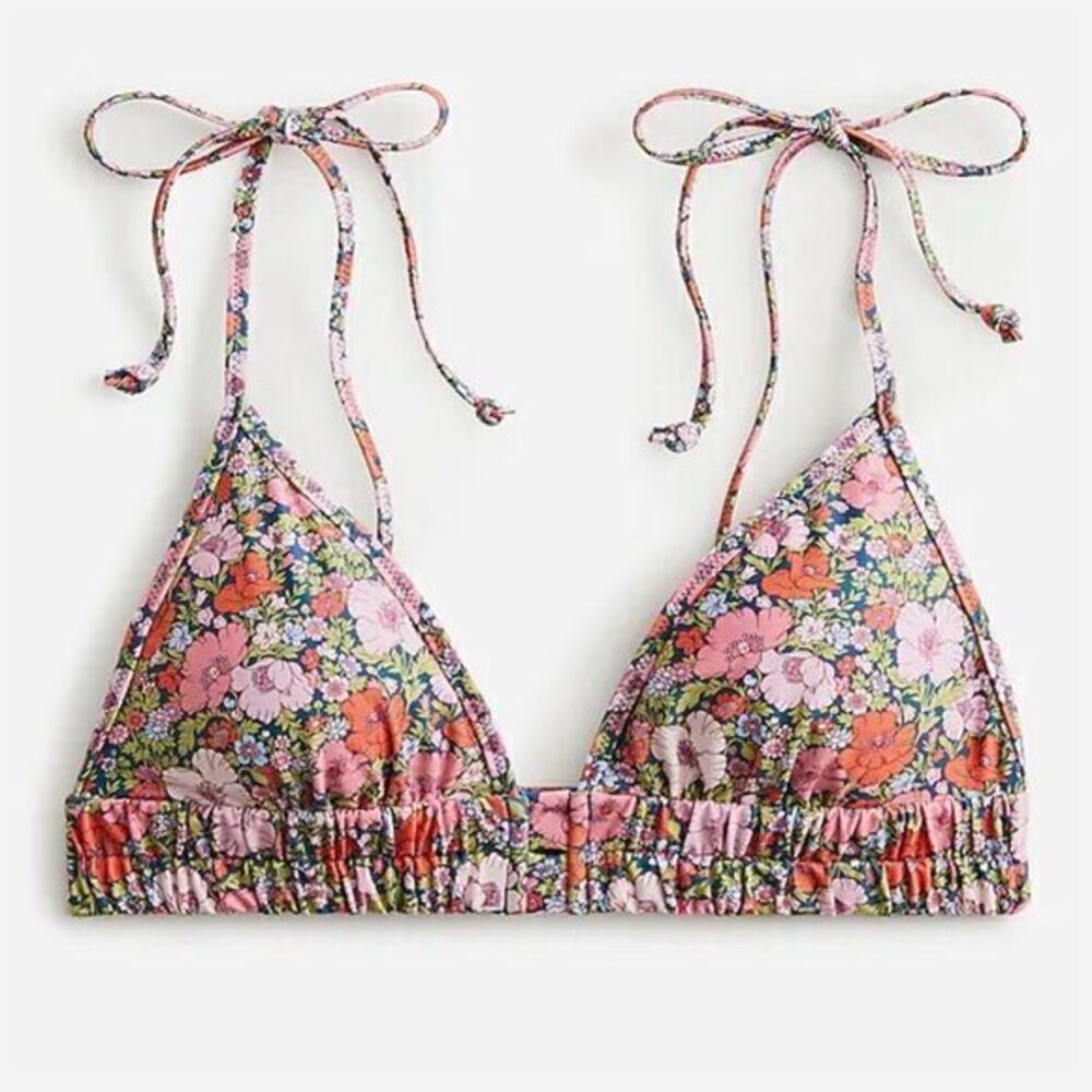 NWT J. Crew Women's 2X‎ Tie-shoulder Ruched Bikini Top  Liberty Meadow Song